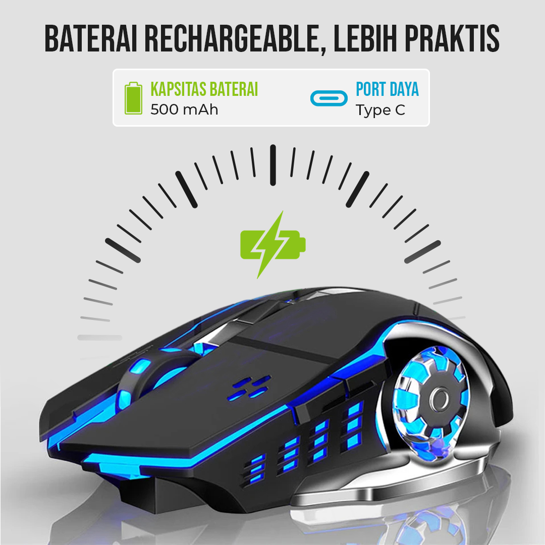 T-WOLF Mouse Gaming Wireless Bluetooth Optical 2.4GHz Silent 1600DPI - Q13 Gambar produk T-WOLF Mouse Gaming Wireless Bluetooth Optical 2.4GHz Silent 1600DPI - Q13