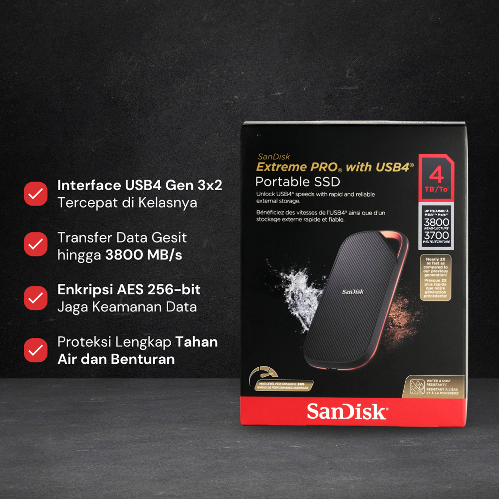 Gambar produk SanDisk Extreme PRO Portable SSD 3800MB/s USB Type C 4.0 4TB - SDSSDE82