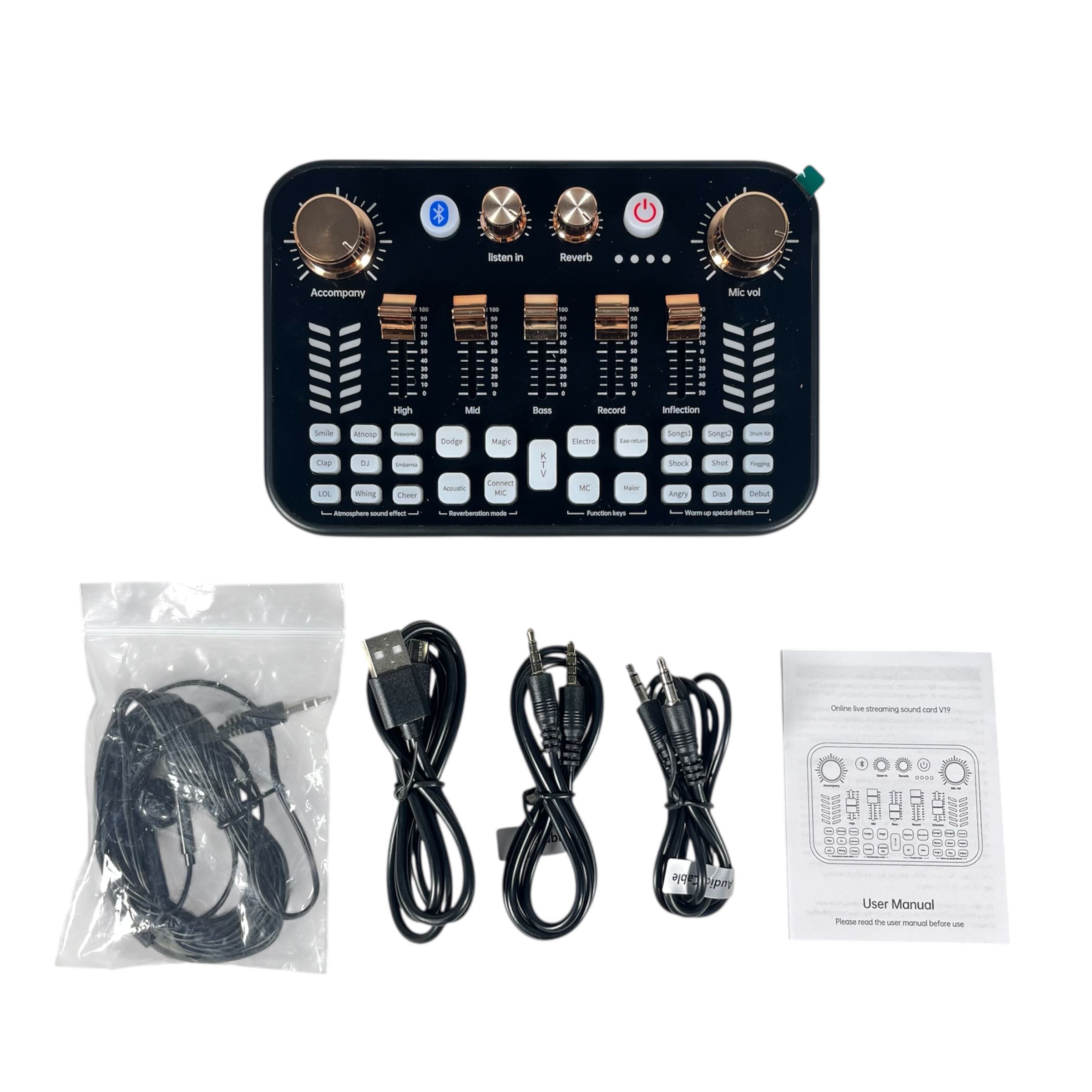 LIEYUAN Sound Card Mixer External Bluetooth Live Broadcast 1200mAh - V19 Gambar produk LIEYUAN Sound Card Mixer External Bluetooth Live Broadcast 1200mAh - V19
