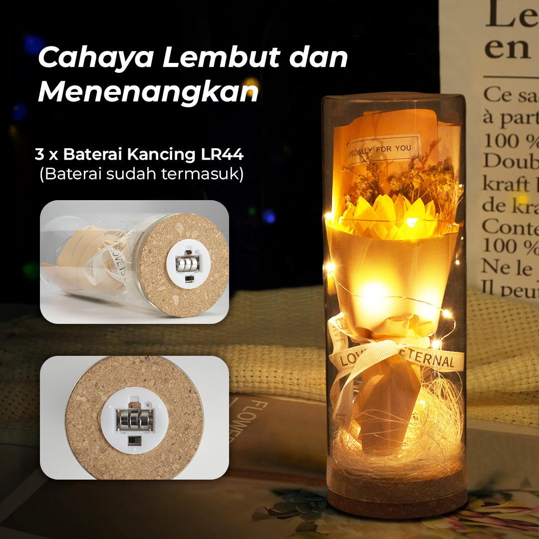 AINYROS Lampu Bunga Dekorasi LED Eternal Flower Dome Glass Cover Sunflower - AN2185 Gambar produk AINYROS Lampu Bunga Dekorasi LED Eternal Flower Dome Glass Cover Sunflower - AN2185