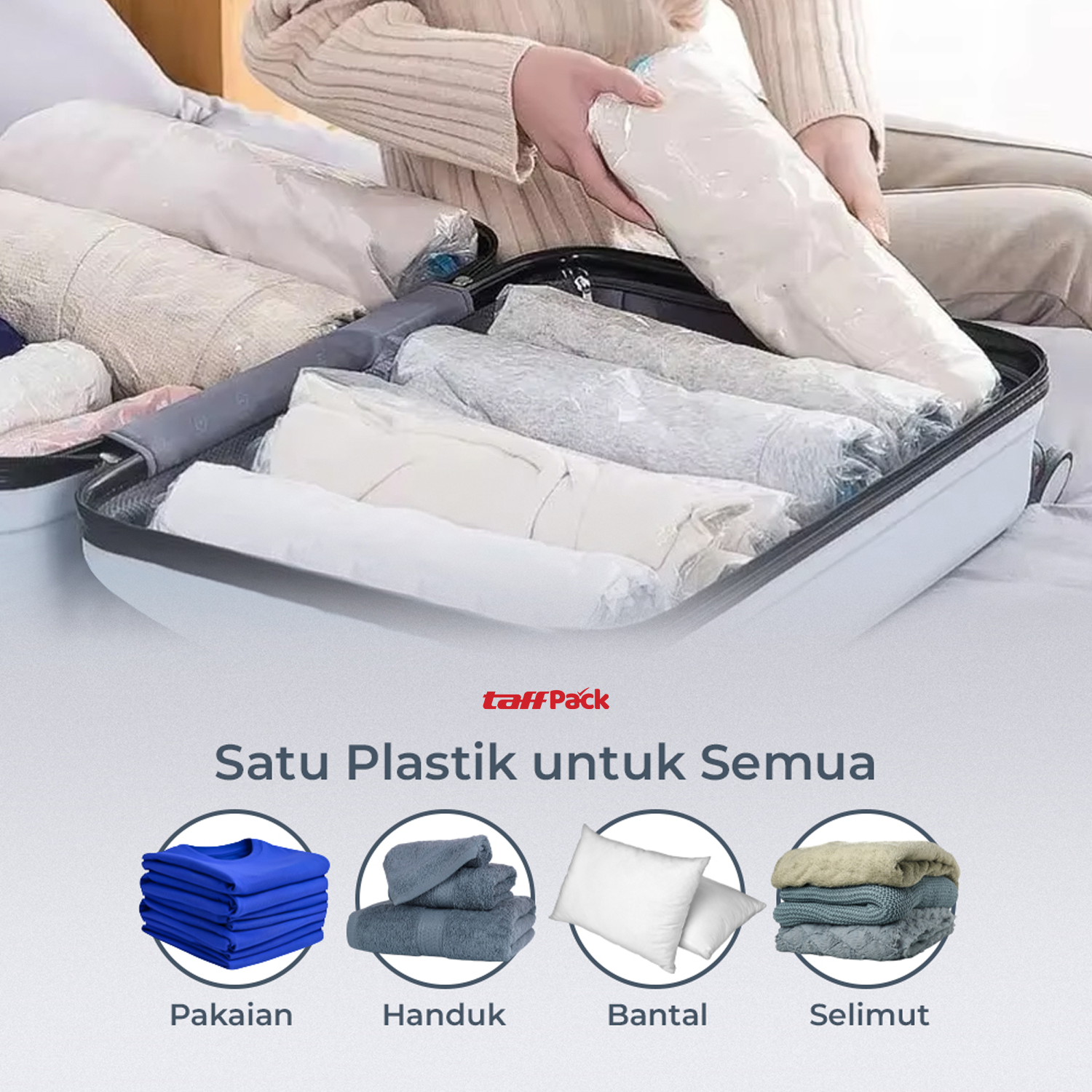 TaffPACK Kantong Plastik Vakum Pakaian Gulung Manual 40x60cm 1 PCS - TR028 Gambar produk TaffPACK Kantong Plastik Vakum Pakaian Gulung Manual 40x60cm 1 PCS - TR028