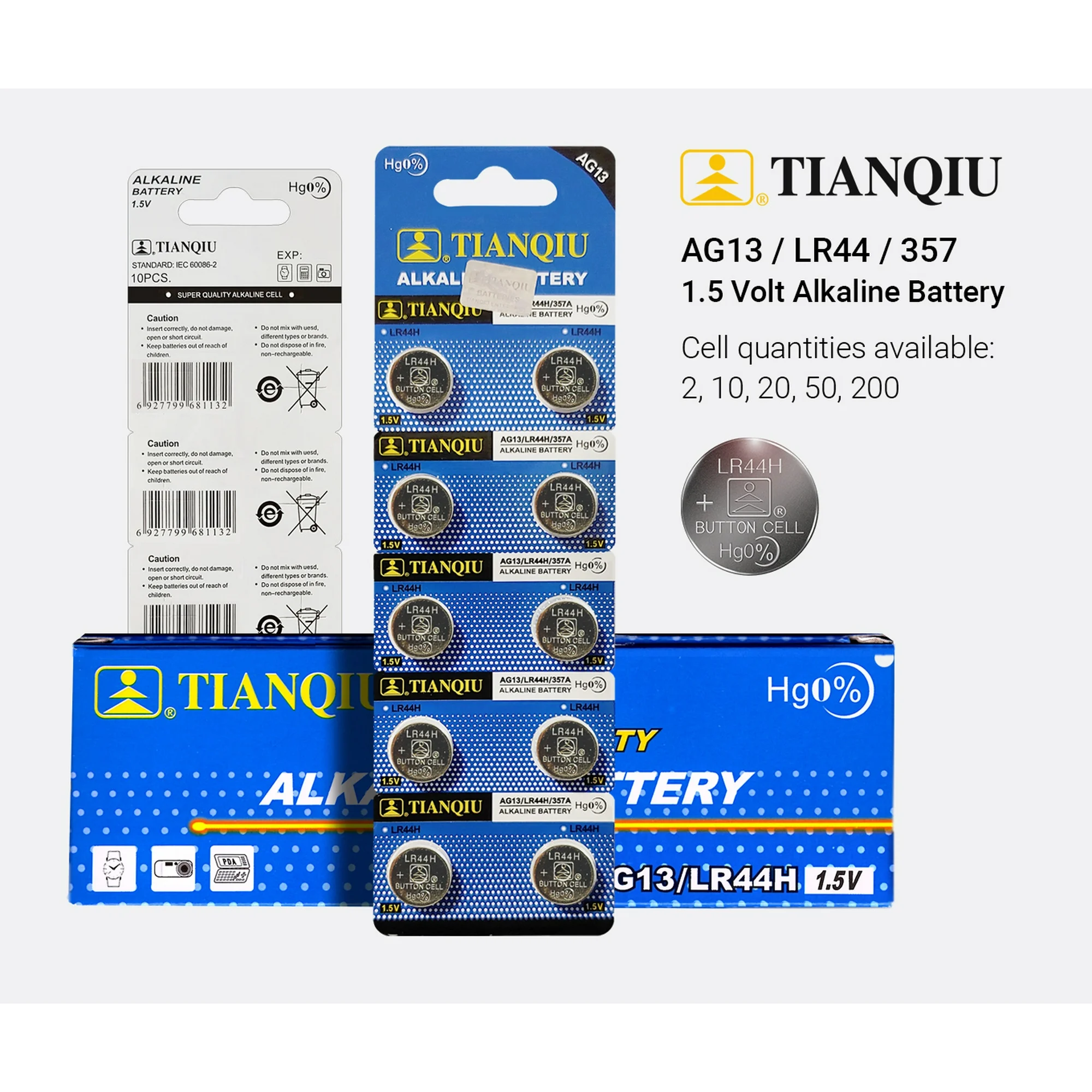 TIANQIU Baterai Kancing Lithium LR44H, AG13, 357 1.5V 1 PCS Gambar produk TIANQIU Baterai Kancing Lithium LR44H, AG13, 357 1.5V 1 PCS