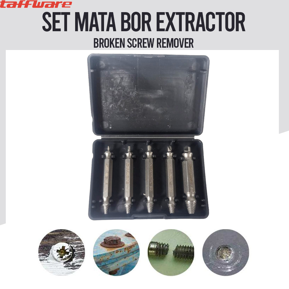 Taffware Set Mata Bor Extractor Broken Screw Remover 5 PCS - TL105 Gambar produk Taffware Set Mata Bor Extractor Broken Screw Remover 5 PCS - TL105