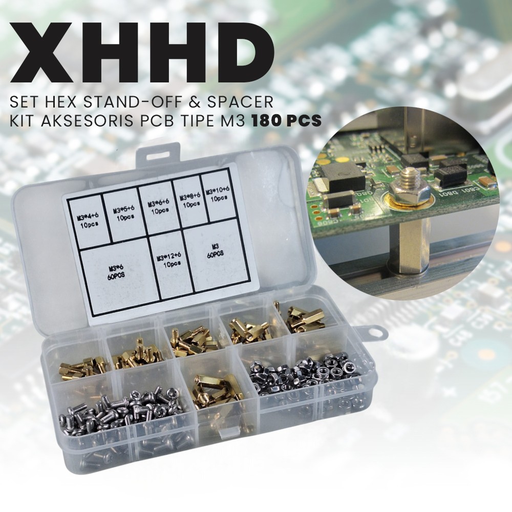 XHHD Set Hex Stand-Off and Spacer Kit Aksesoris PCB Tipe M3 180 PCS Gambar produk XHHD Set Hex Stand-Off and Spacer Kit Aksesoris PCB Tipe M3 180 PCS