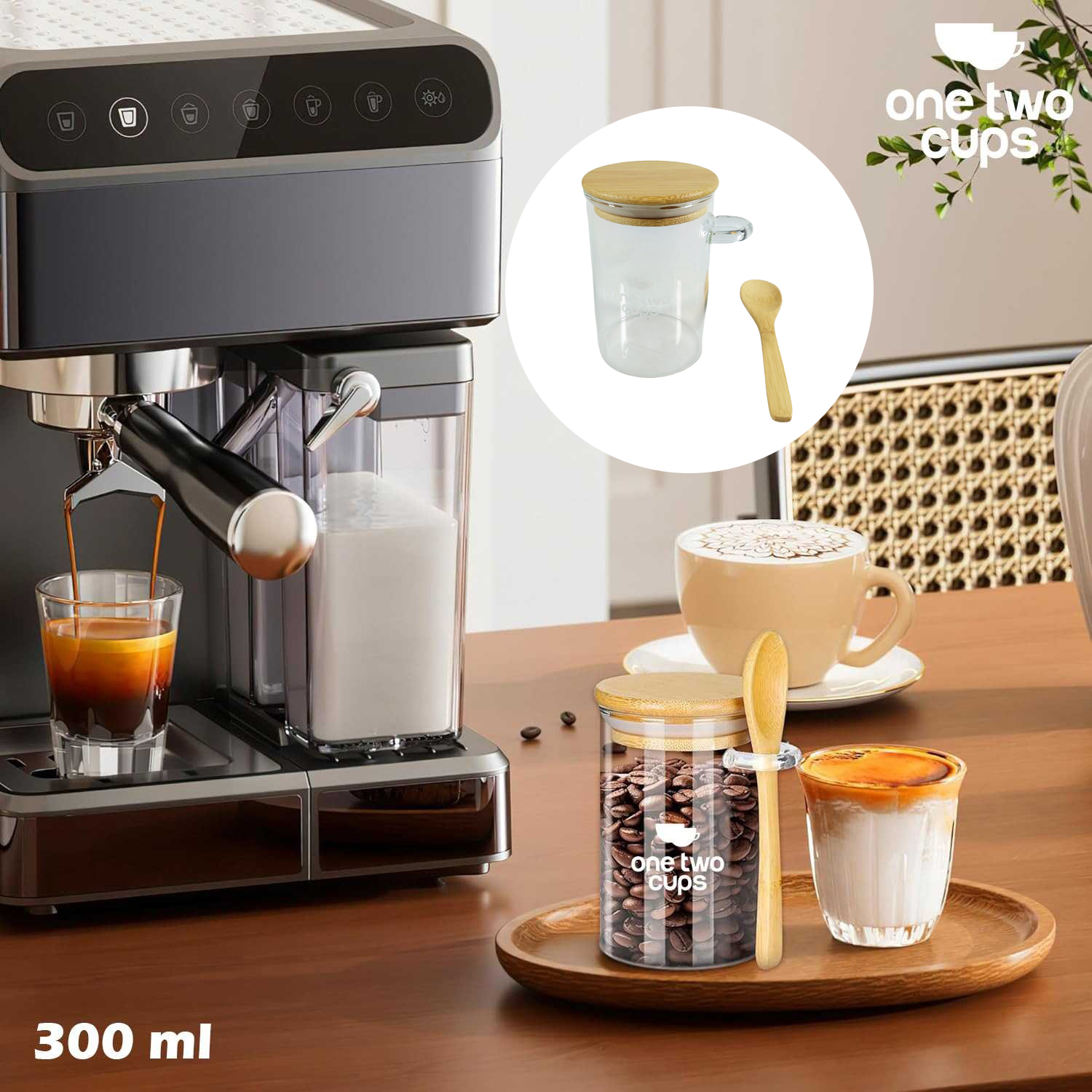 One Two Cups Toples Kaca Penyimpanan Makanan Storage with Bamboo Lid 300ml - FM-LD1 Gambar produk One Two Cups Toples Kaca Penyimpanan Makanan Storage with Bamboo Lid 300ml - FM-LD1