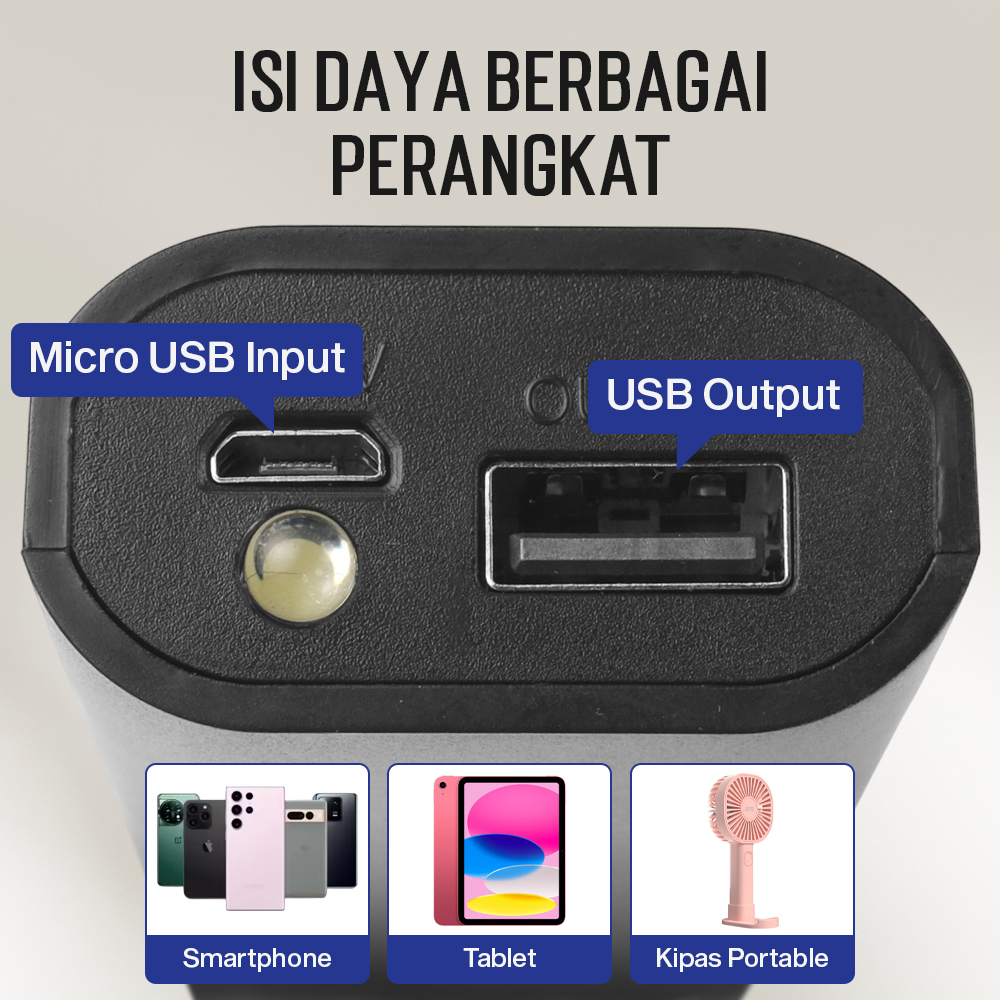 Gambar produk VARITIES Power Bank DIY Case Flashlight USB Port 2 PCS 18650 Flat Top - V600