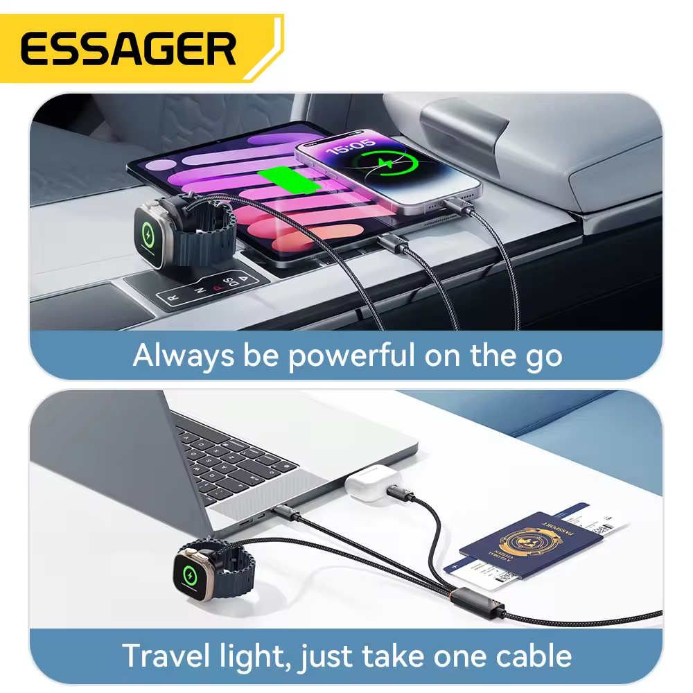 ESSAGER Kabel Charger 3in1 Magnetic Fast Charging 1.2M 480Mbps 100W - EXCSB-CY01-P Gambar produk ESSAGER Kabel Charger 3in1 Magnetic Fast Charging 1.2M 480Mbps 100W - EXCSB-CY01-P