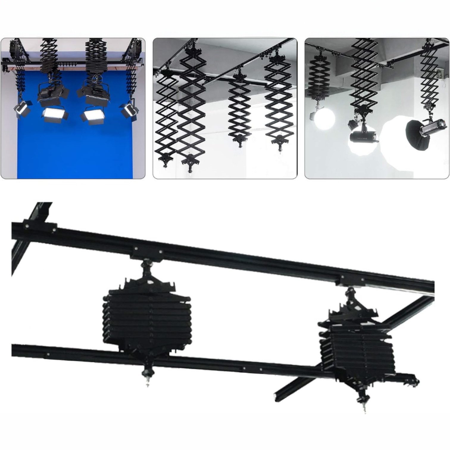 YIXI Rel Gantung Lampu Studio Fotografi Skytrack 4 Rel 4 Pantograf 3M - 443M Gambar produk YIXI Rel Gantung Lampu Studio Fotografi Skytrack 4 Rel 4 Pantograf 3M - 443M