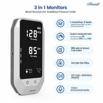 TaffOmicron Alat Cek Gula Darah Asam Urat Tensi 3in1 100 Test Strips - GUP-T6