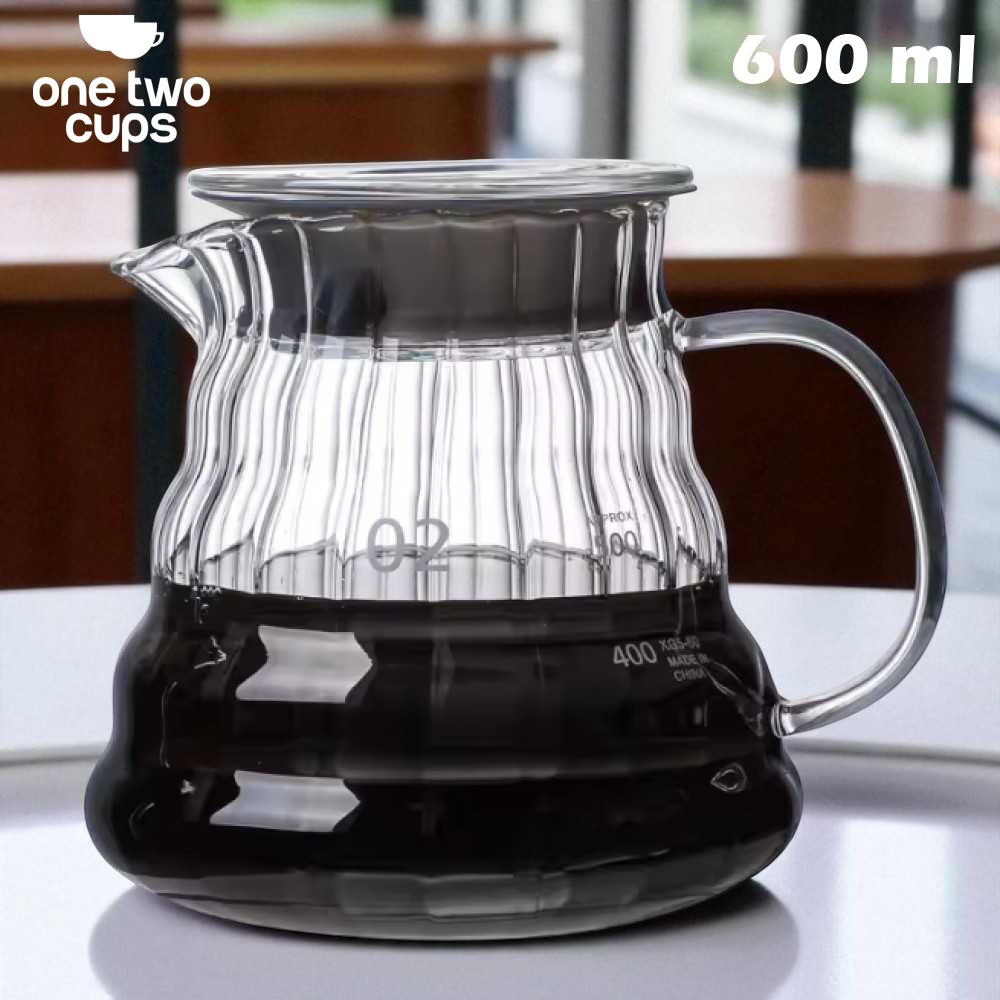 One Two Cups Teko Kopi Coffee Server V60 Drip Pour Over Borosilicate 600ml - XGS-36/60/80 Gambar produk One Two Cups Teko Kopi Coffee Server V60 Drip Pour Over Borosilicate 600ml - XGS-36/60/80