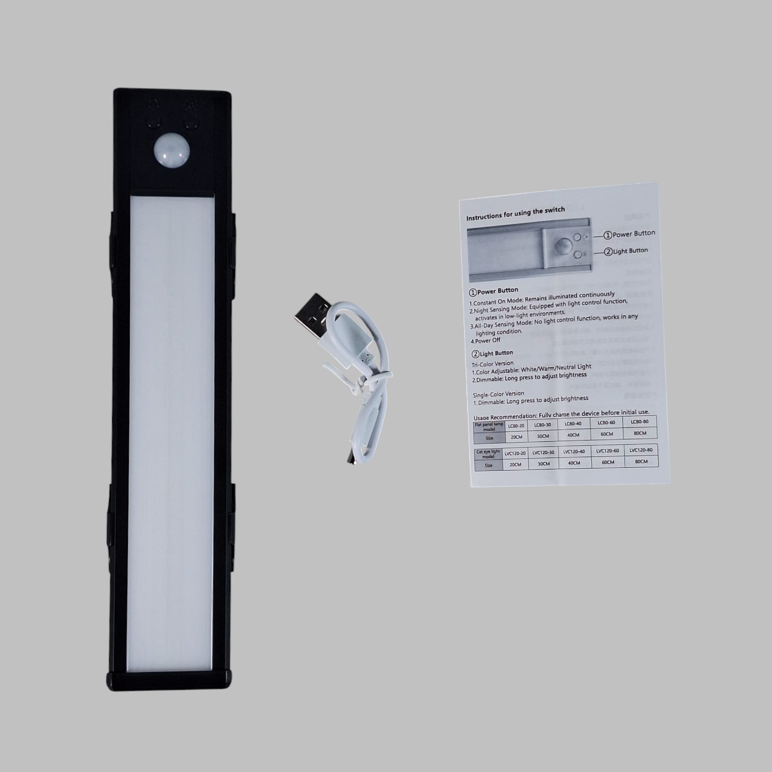 Gambar produk YIJUN Lampu LED Ultra Thin Motion Sensor Cabinet Light 3in1 Color 20cm - L1005