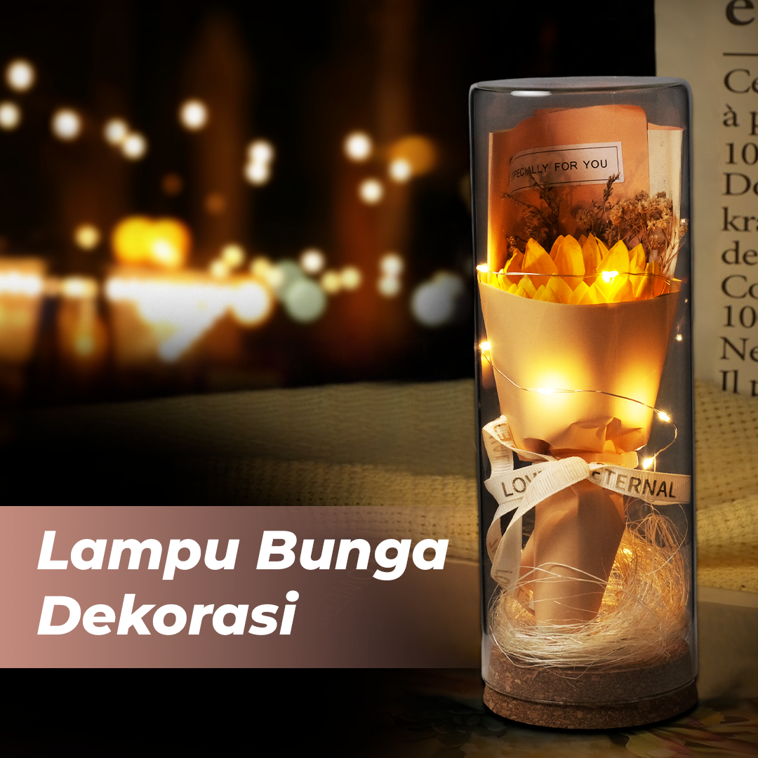 AINYROS Lampu Bunga Dekorasi LED Eternal Flower Dome Glass Cover Sunflower - AN2185 Gambar produk AINYROS Lampu Bunga Dekorasi LED Eternal Flower Dome Glass Cover Sunflower - AN2185