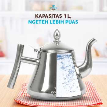 Gambar produk One Two Cups Teko Air Panas Teh Teapot Stainless Steel 1L with Filter - HS4012