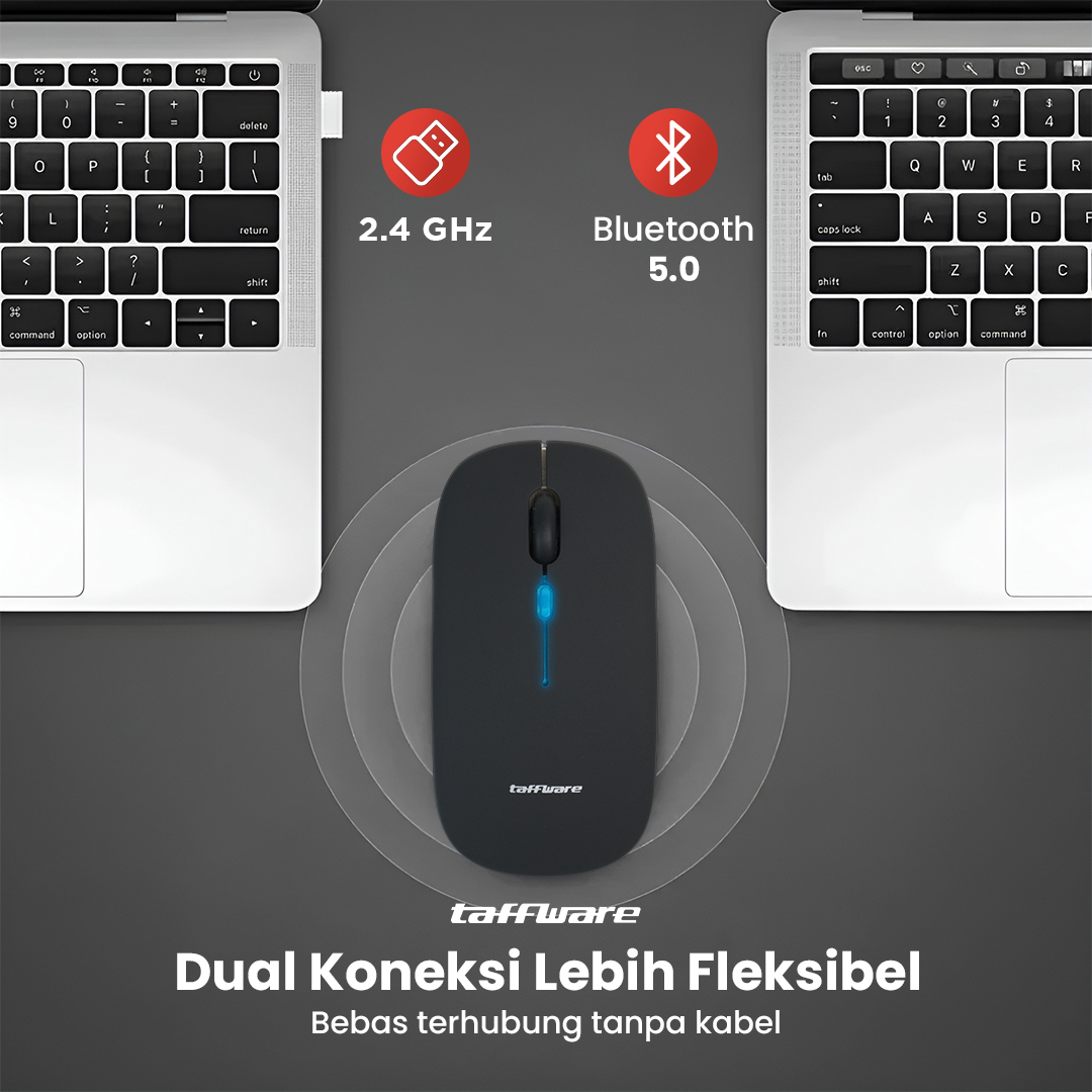 Taffware Mouse Wireless Bluetooth Optical 2.4GHz Silent Click 1600DPI - DC001 Gambar produk Taffware Mouse Wireless Bluetooth Optical 2.4GHz Silent Click 1600DPI - DC001
