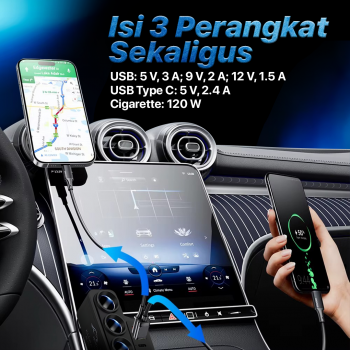 Gambar produk ADOREHER Car Charger Mobil PD QC Cigarette Type C Dual USB Port 120W - D-25
