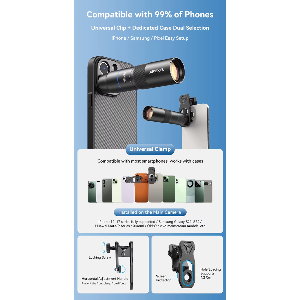 APEXEL Lensa Tele Smartphone Macro Telephoto 10X Clip On - APL-TM10 Gambar produk APEXEL Lensa Tele Smartphone Macro Telephoto 10X Clip On - APL-TM10