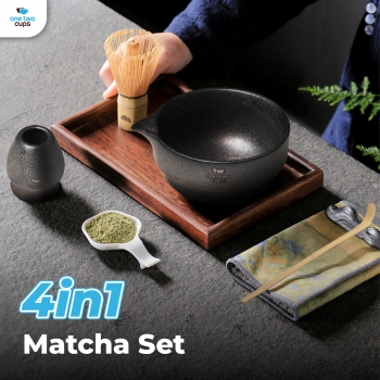 One Two Cups Matcha Set Kit Chawan Chasen Stand Chashaku 4 PCS - N41