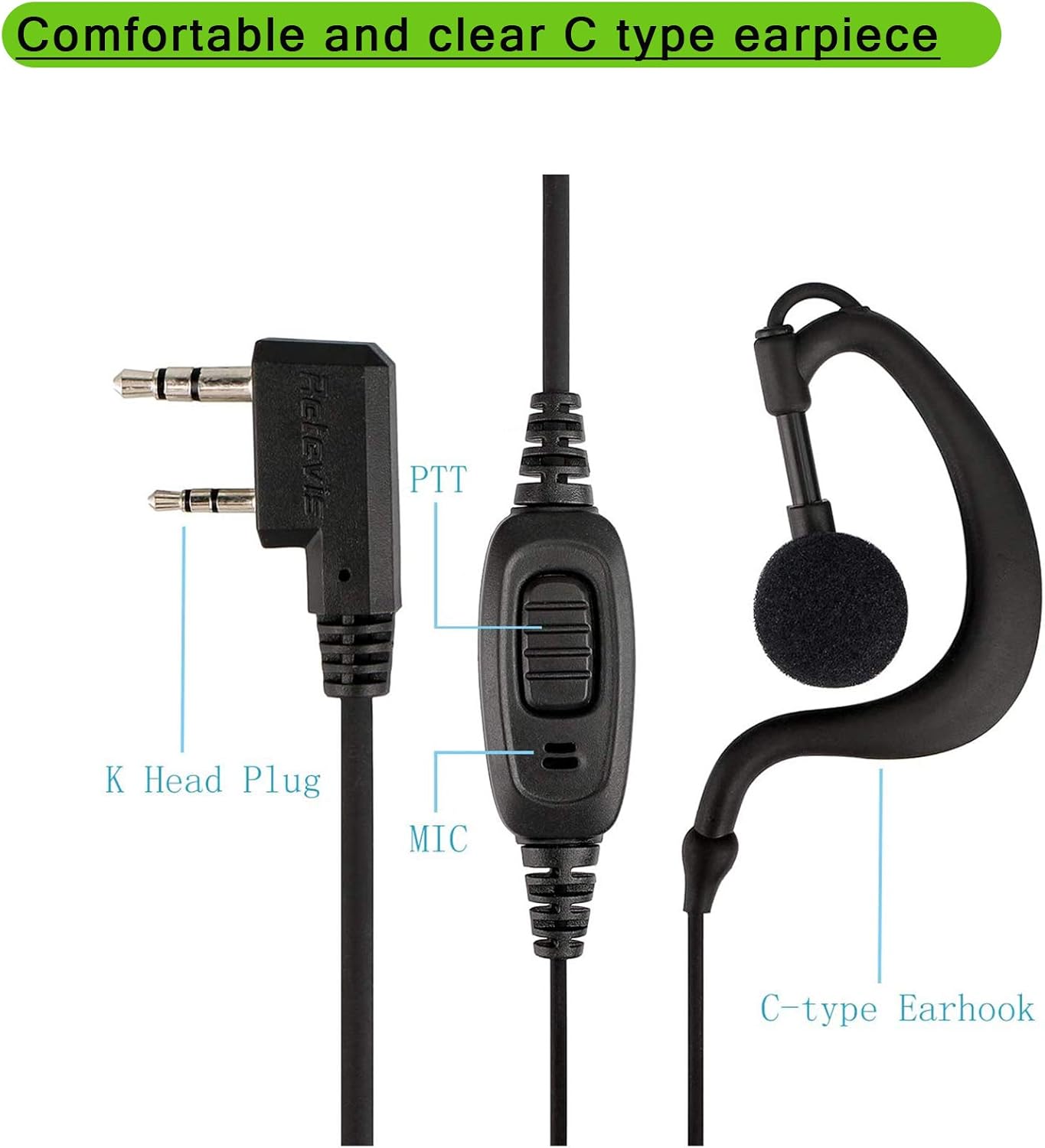 Gambar produk RETEVIS Headset Mikrofon In-ear C Type for HT Walkie Talkie 2 Pin - EEK004