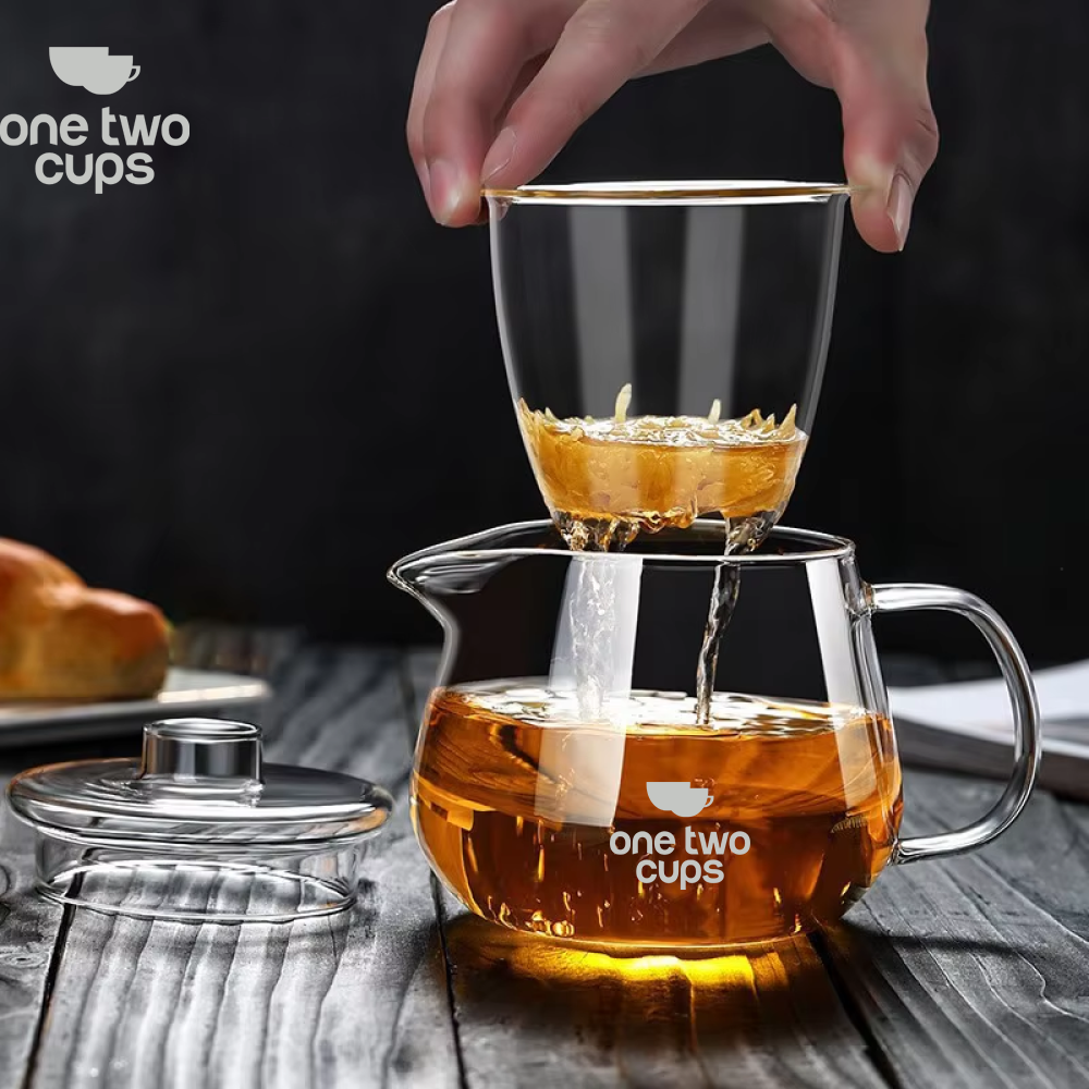 One Two Cups Teko Teh Kaca Saringan Tahan Panas Infuser Teapot 480ml - YD480 Gambar produk One Two Cups Teko Teh Kaca Saringan Tahan Panas Infuser Teapot 480ml - YD480