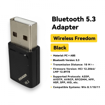 ESSAGER USB Bluetooth 5.3 Adapter Receiver Transmitter Dongle for PC - EBT53-JH01-P
