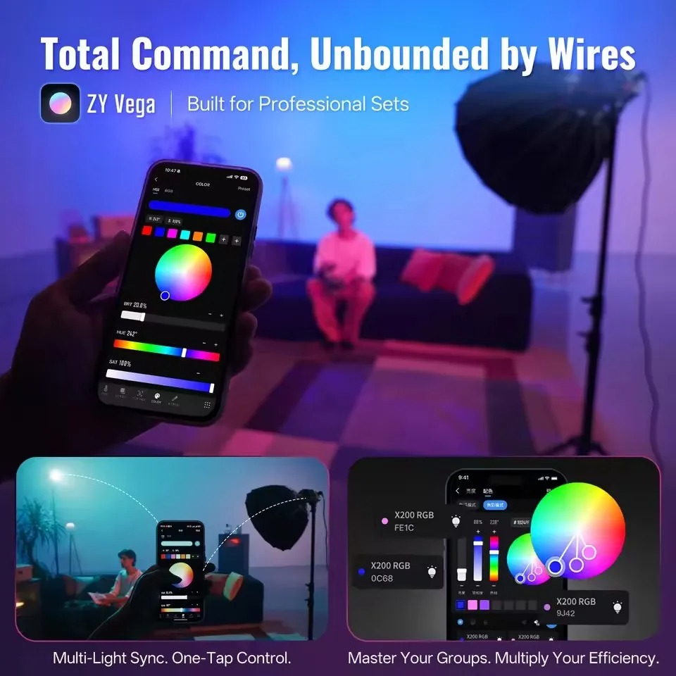 Zhiyun Lampu Studio Fotografi LED RGBW 15 Mode Bowens Mount 200W - X200 Gambar produk Zhiyun Lampu Studio Fotografi LED RGBW 15 Mode Bowens Mount 200W - X200