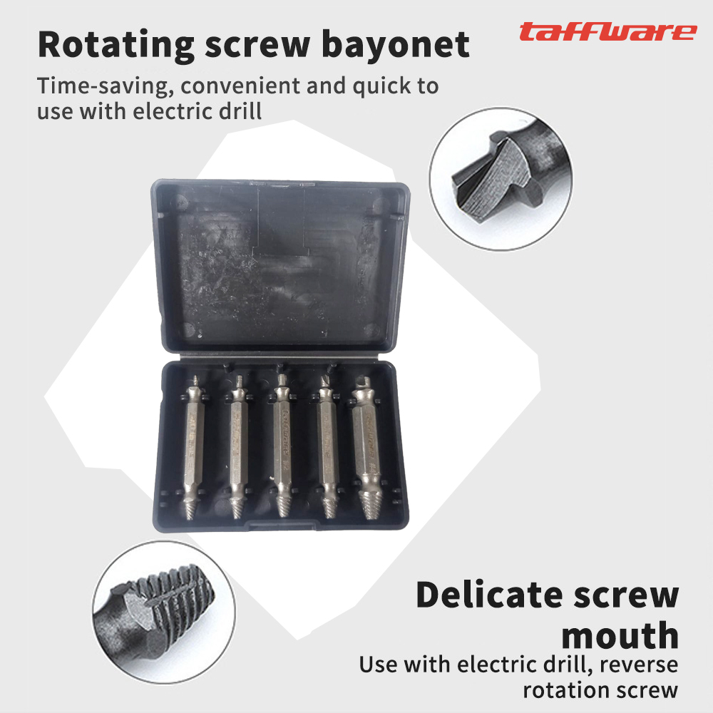 Taffware Set Mata Bor Extractor Broken Screw Remover 5 PCS - TL105 Gambar produk Taffware Set Mata Bor Extractor Broken Screw Remover 5 PCS - TL105