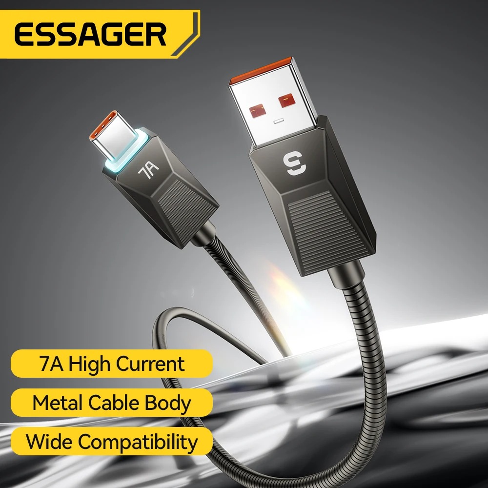 Gambar produk ESSAGER Kabel Data USB Type C PD Fast Charging Braided 7A 100W - ES-X75