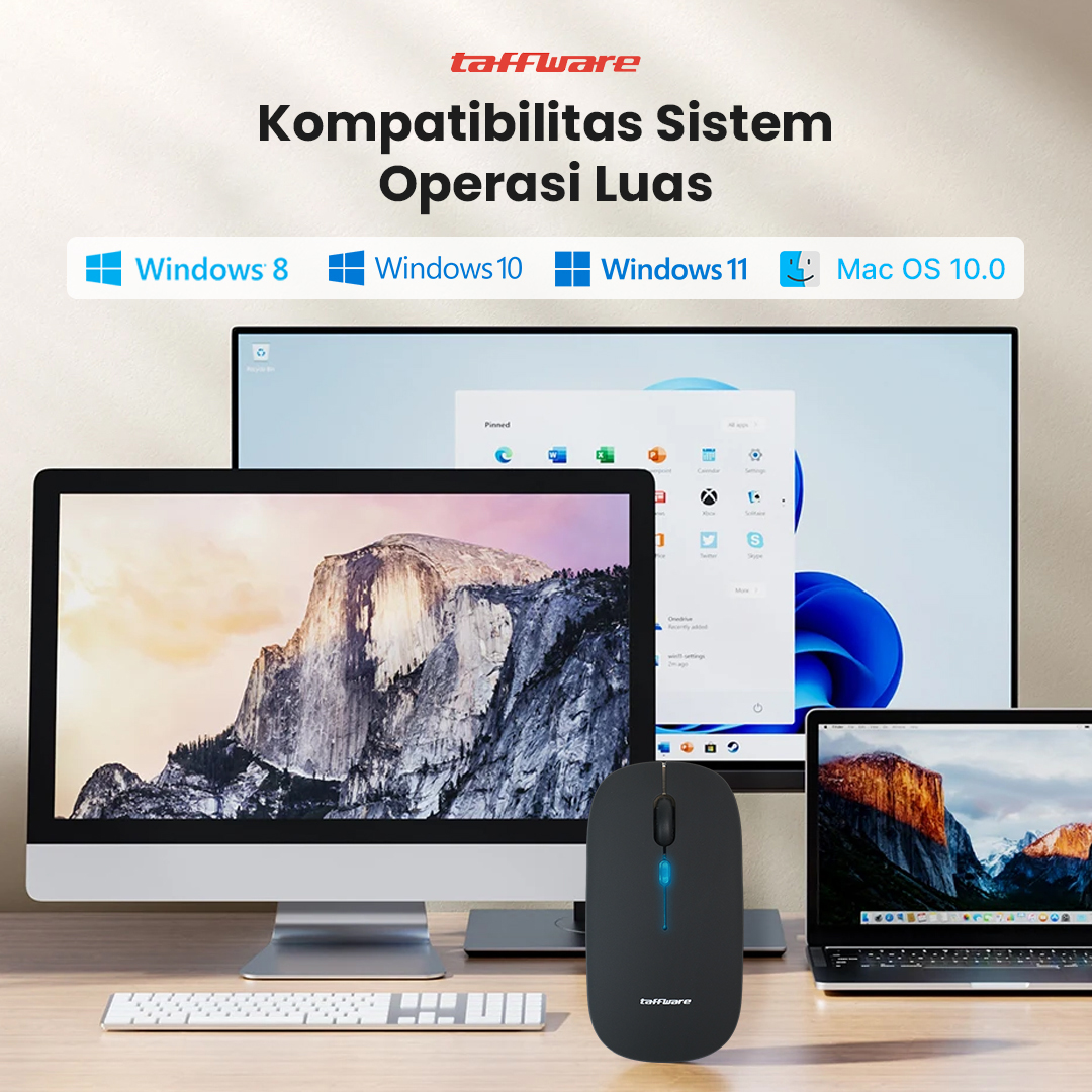 Taffware Mouse Wireless Bluetooth Optical 2.4GHz Silent Click 1600DPI - DC001 Gambar produk Taffware Mouse Wireless Bluetooth Optical 2.4GHz Silent Click 1600DPI - DC001