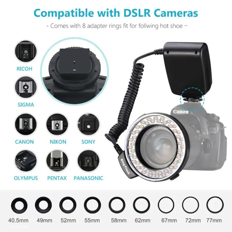 CAMOLO Macro Ring Flash LED 3in1 Color 1500-3000K for DSLR Camera - RF-550D Gambar produk CAMOLO Macro Ring Flash LED 3in1 Color 1500-3000K for DSLR Camera - RF-550D