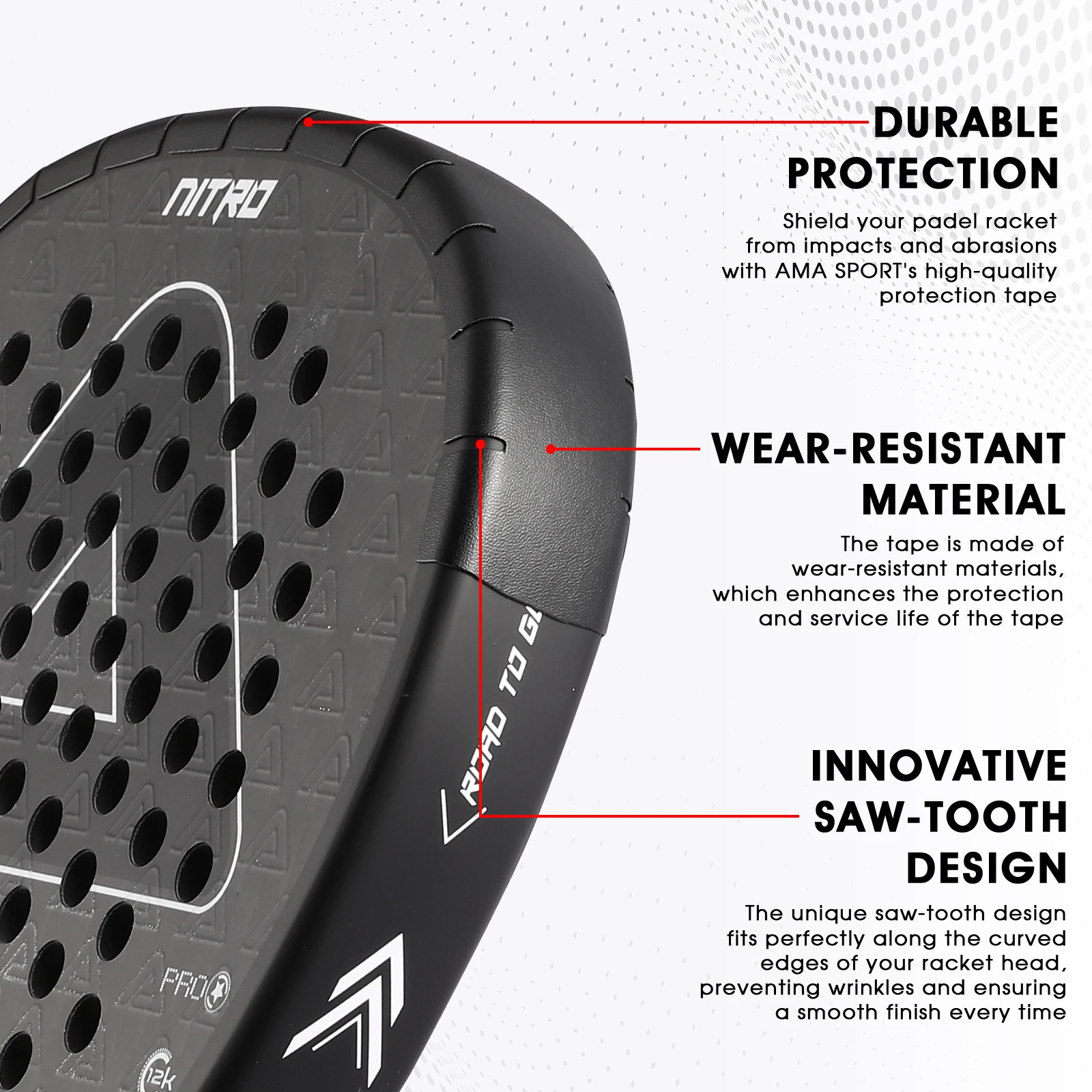 AMA Sport Pelindung Kepala Frame Raket Padel TPU Head Guard Tape Gigi Besar - BTR42 Gambar produk AMA Sport Pelindung Kepala Frame Raket Padel TPU Head Guard Tape Gigi Besar - BTR42