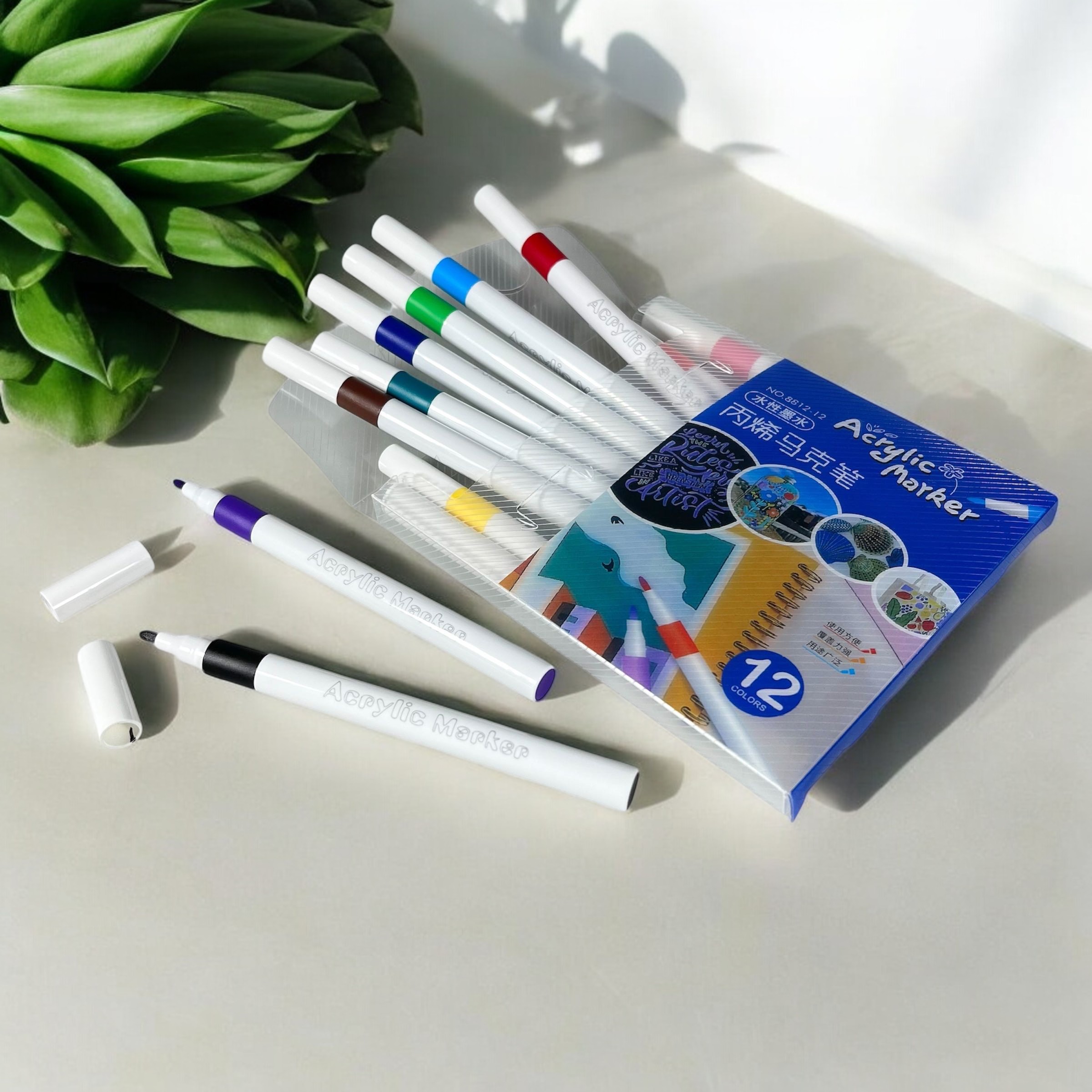Gambar produk HUNJHYC Spidol Warna Anak Acrylic Marker Fine Tip Quick Dry Waterproof 12 Warna - 8812