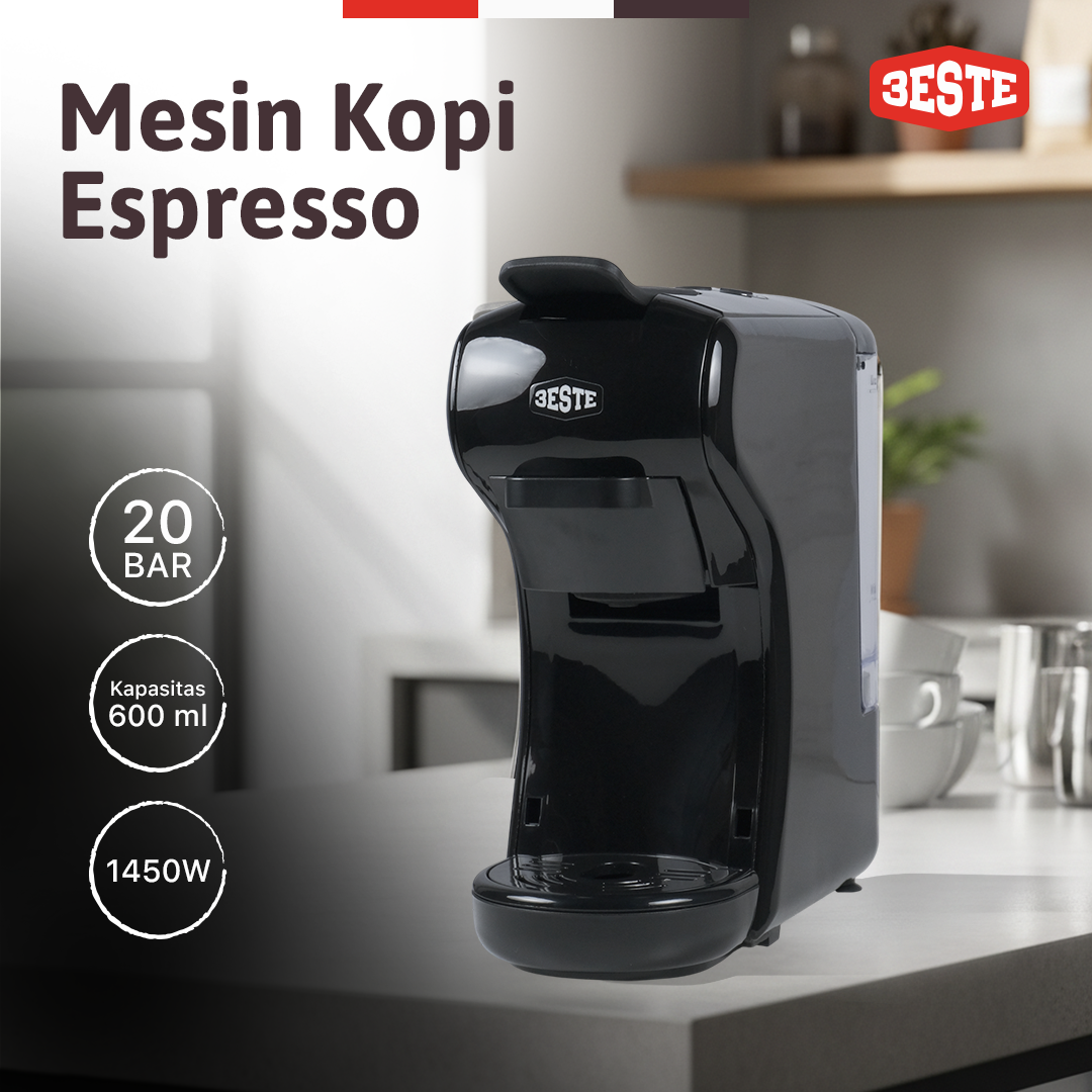 Trieste Mesin Kopi Espresso 3in1 Coffee Maker 19 Bar 1450W 600ml - ST-504 Gambar produk Trieste Mesin Kopi Espresso 3in1 Coffee Maker 19 Bar 1450W 600ml - ST-504