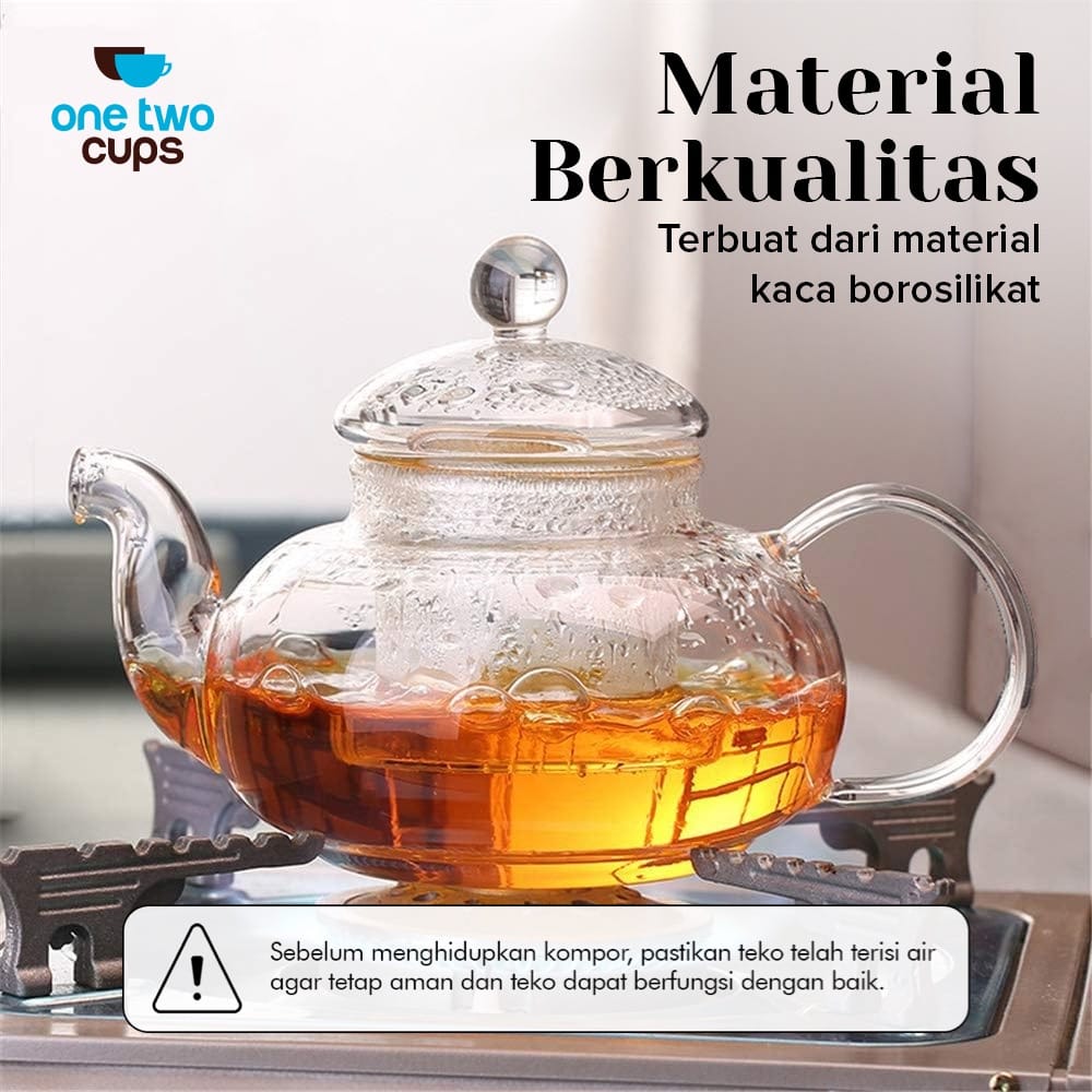 One Two Cups Teko Teh Kaca Saringan Tahan Panas Api Infuser Teapot 800ml - 8CV102 Gambar produk One Two Cups Teko Teh Kaca Saringan Tahan Panas Api Infuser Teapot 800ml - 8CV102