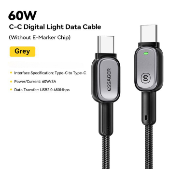 Gambar produk ESSAGER Charging Cable USB Type C to USB Type C 480Mbps 60W 1M - EXCTT2-CZ0G-P