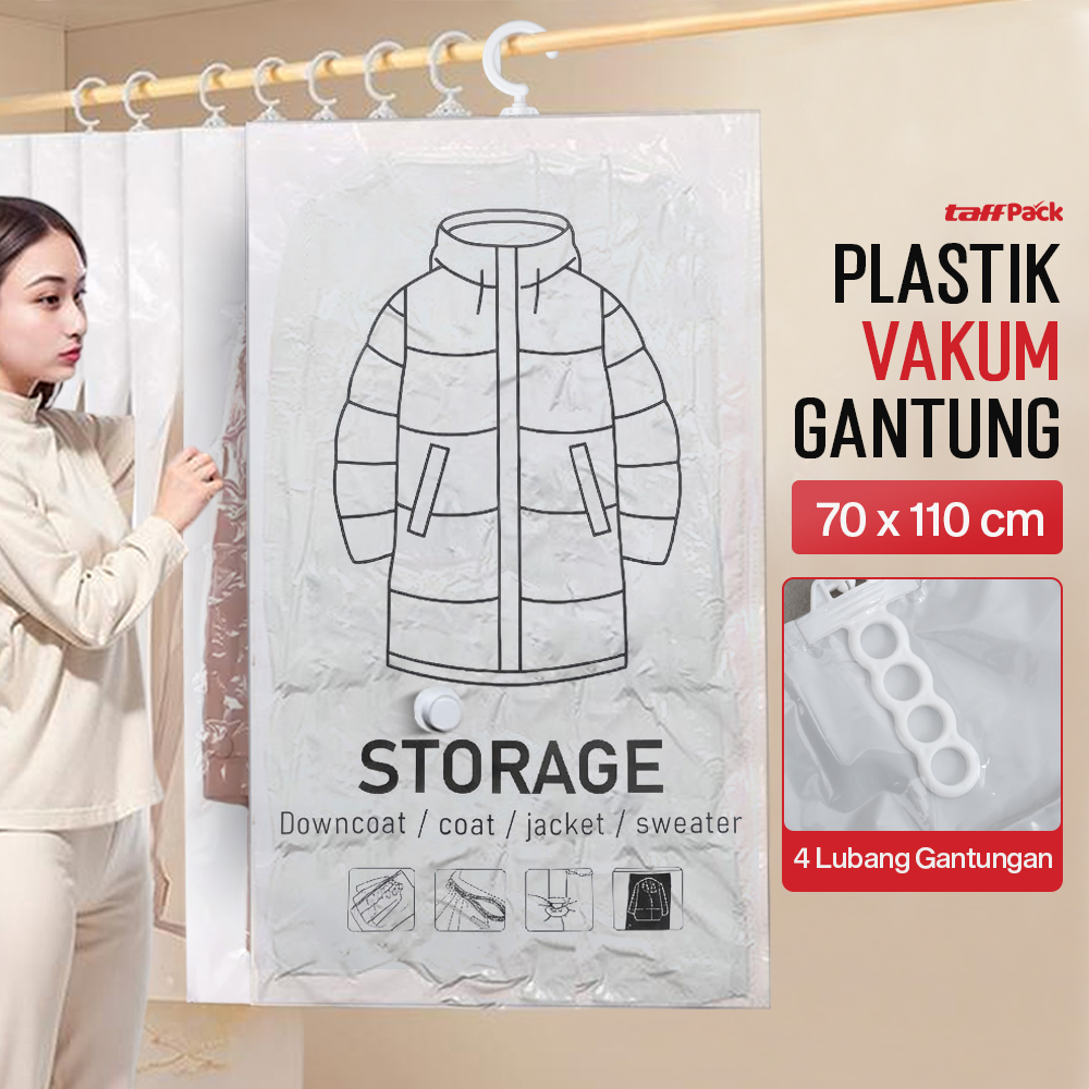 TaffPACK Plastik Vakum Gantung Pakaian Vacuum Compression Bag 1 PCS 70x110cm - MBF70 Gambar produk TaffPACK Plastik Vakum Gantung Pakaian Vacuum Compression Bag 1 PCS 70x110cm - MBF70