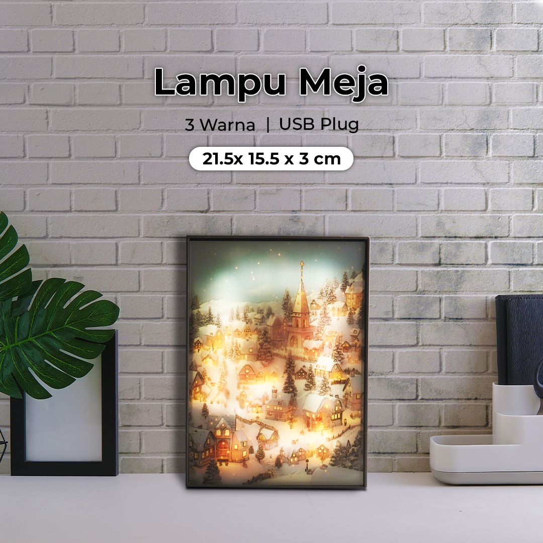 Gambar produk YORYZENG Lampu Meja Hias Lukisan 3in1 Color LED USB 21.5cm Christmas Snow - YY21