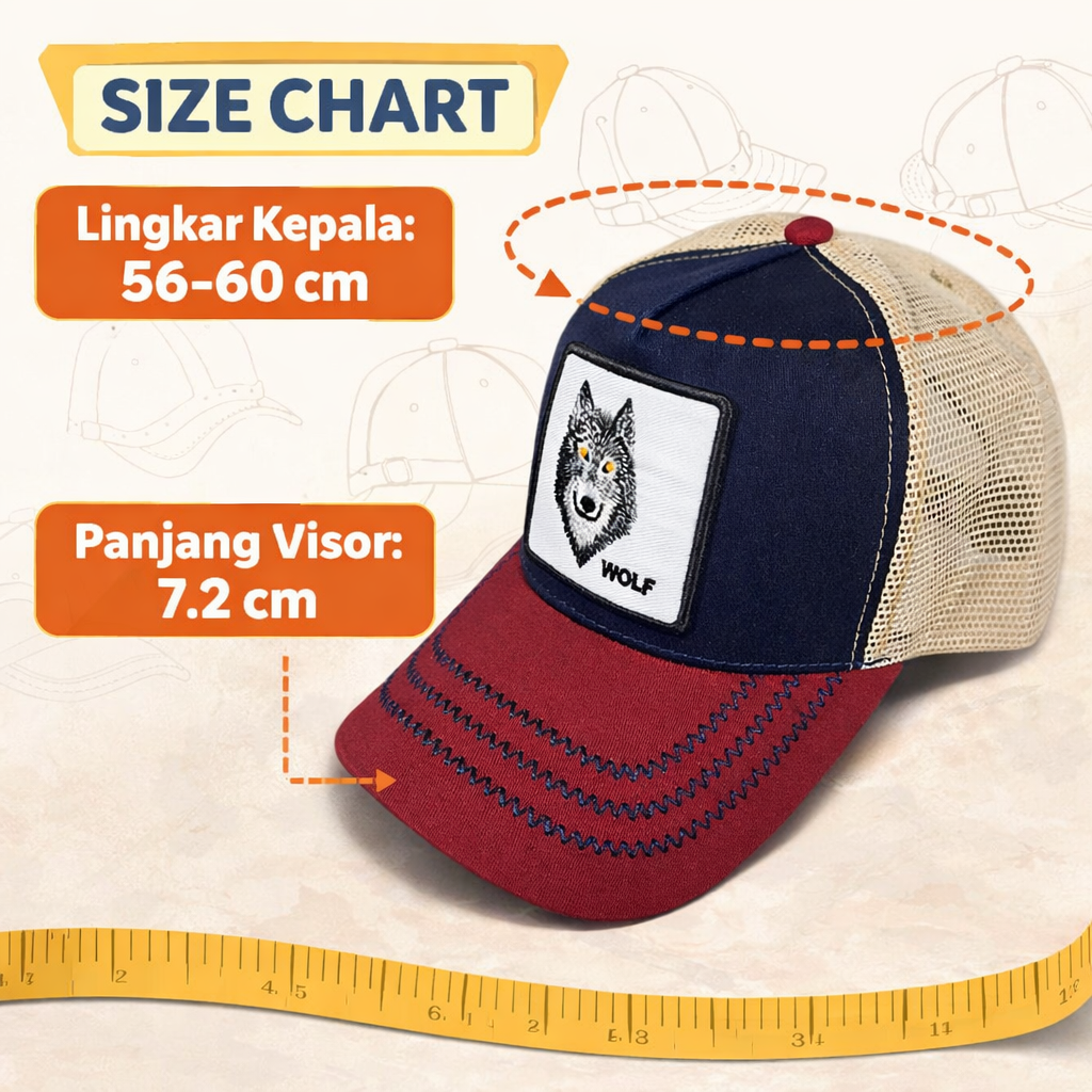 Rhodey Topi Trucker Unisex Jaring Mesh Hat Wolf Patch - DH-YK Gambar produk Rhodey Topi Trucker Unisex Jaring Mesh Hat Wolf Patch - DH-YK