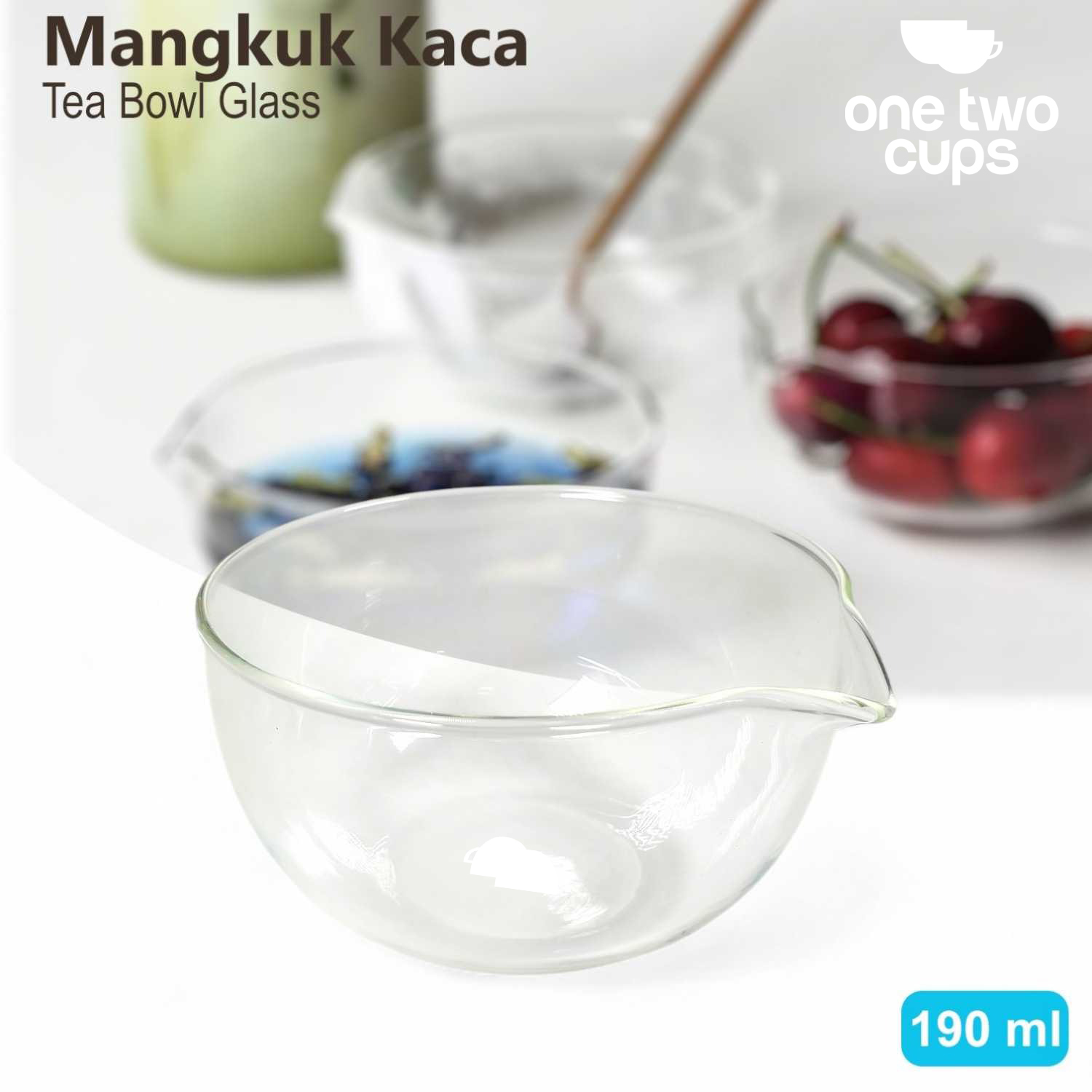 One Two Cups Mangkuk Teh Chawan Kaca Transparent Japanese Matcha Bowl 190ml - CO7 Gambar produk One Two Cups Mangkuk Teh Chawan Kaca Transparent Japanese Matcha Bowl 190ml - CO7