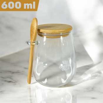 One Two Cups Toples Kaca Glass Food Storage Vintage Wooden with Spoon - INU144