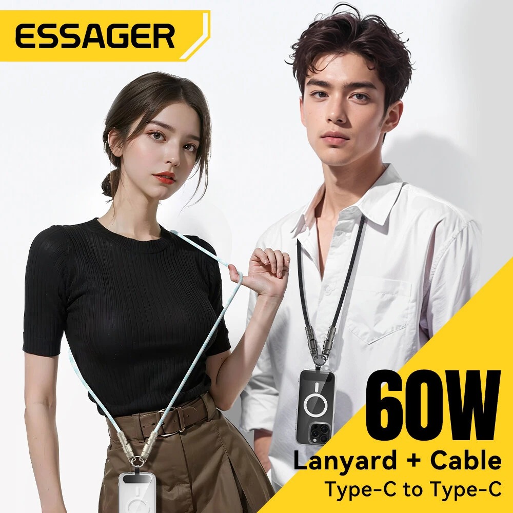 ESSAGER Kabel Data 2in1 Lanyard USB Type-C Fast Charging PD 60W 1.2M - EXCTT2-JC01-P Gambar produk ESSAGER Kabel Data 2in1 Lanyard USB Type-C Fast Charging PD 60W 1.2M - EXCTT2-JC01-P