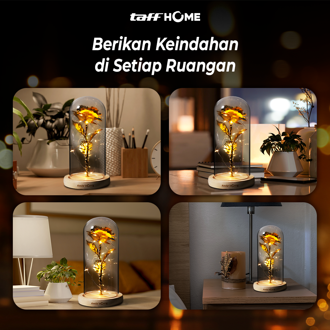 TaffHOME Lampu Meja Hias LED Mawar Beauty and The Beast Warm White - AC01 Gambar produk TaffHOME Lampu Meja Hias LED Mawar Beauty and The Beast Warm White - AC01