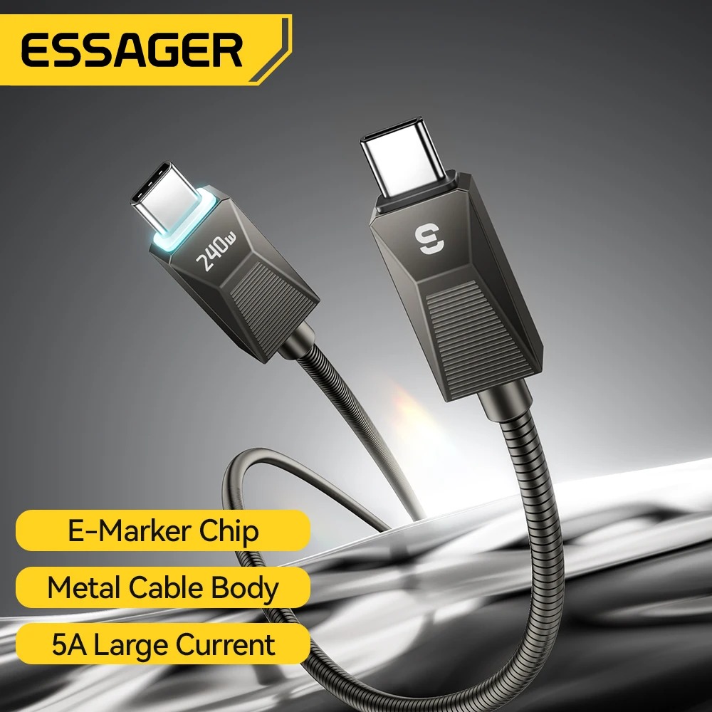 Gambar produk ESSAGER Kabel Data Type C to Type C PD Fast Charging Braided 5A 1M 240W - ES-X75