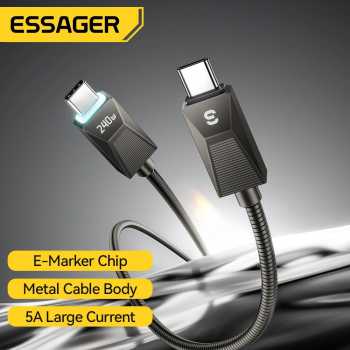 Gambar produk ESSAGER Kabel Data Type C to Type C PD Fast Charging Braided 5A 1M 240W - ES-X75