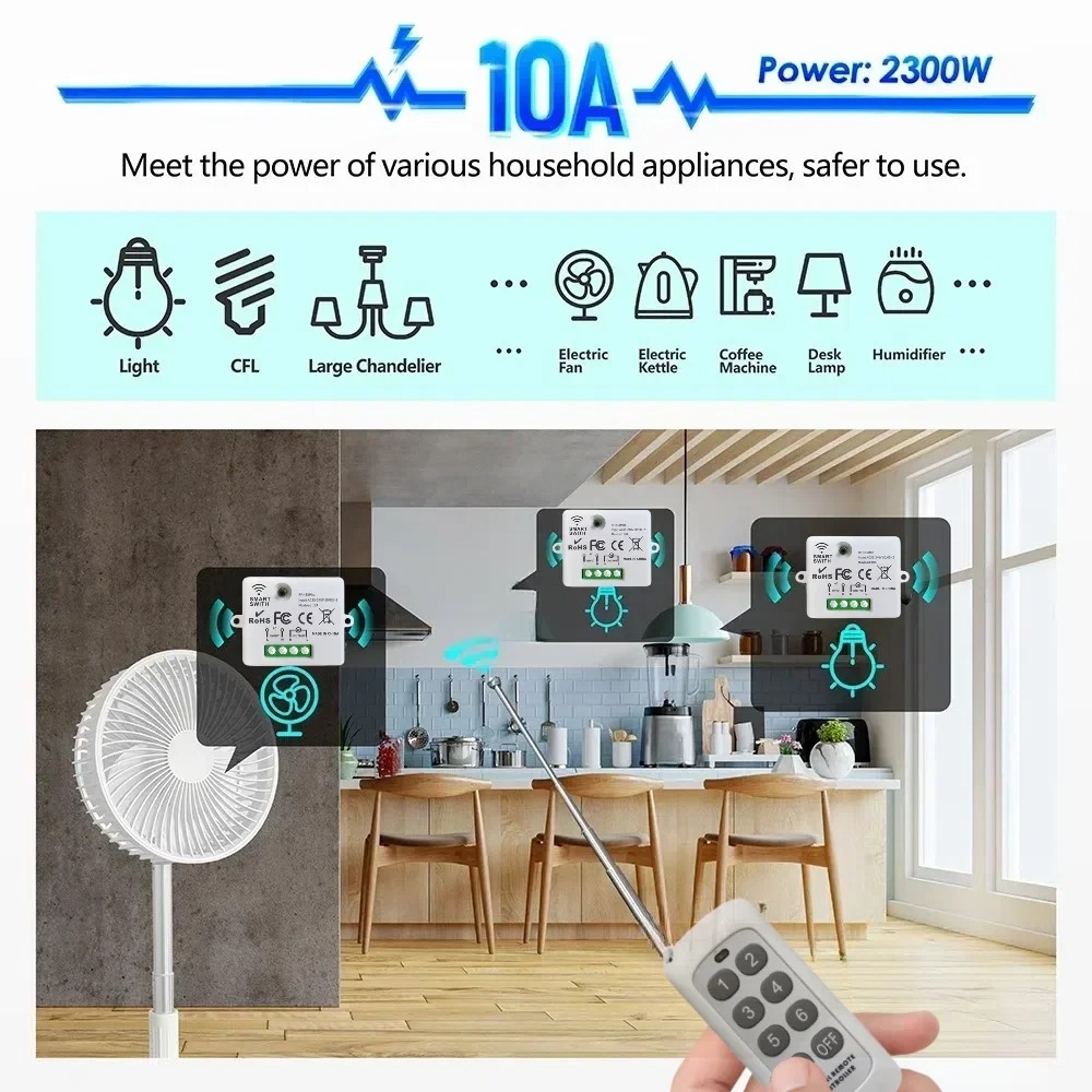 YULO Wireless Relay Switch Remote Control 433 MHz EV1527 220V 10A - YL-33 Gambar produk YULO Wireless Relay Switch Remote Control 433 MHz EV1527 220V 10A - YL-33