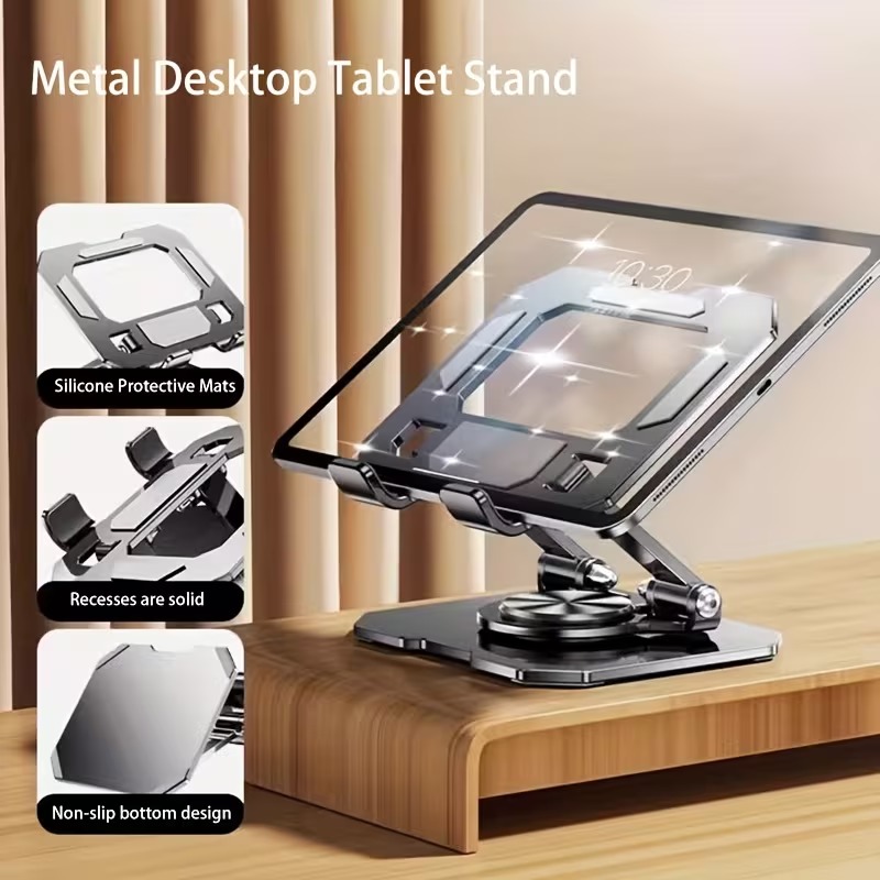 Keja Tablet Stand Holder 360 Degree Rotatable Foldable Anti Slip Metal - P3 Gambar produk Keja Tablet Stand Holder 360 Degree Rotatable Foldable Anti Slip Metal - P3