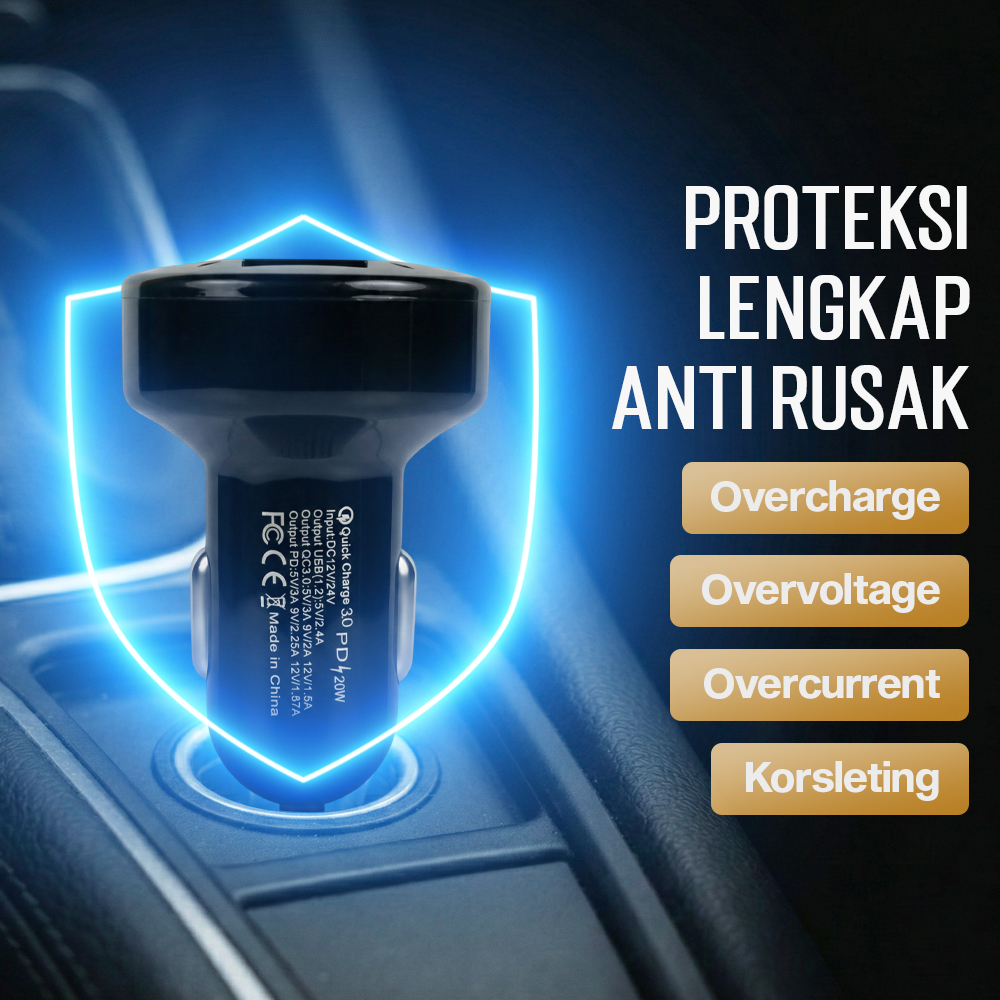 Iriisy Car Charger Mobil Fast Charging PD QC 3.0 USB Type C Port 54W - PD20W Gambar produk Iriisy Car Charger Mobil Fast Charging PD QC 3.0 USB Type C Port 54W - PD20W