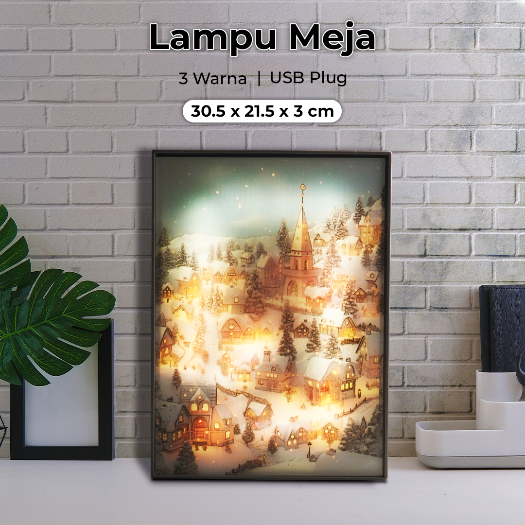 Gambar produk YORYZENG Lampu Meja Hias Lukisan 3in1 Color LED USB 30.5cm Christmas Snow - YY31