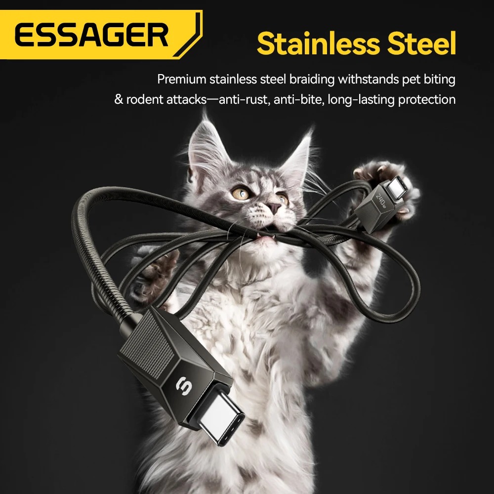 Gambar produk ESSAGER Kabel Data Type C to Type C PD Fast Charging Braided 5A 1M 240W - ES-X75