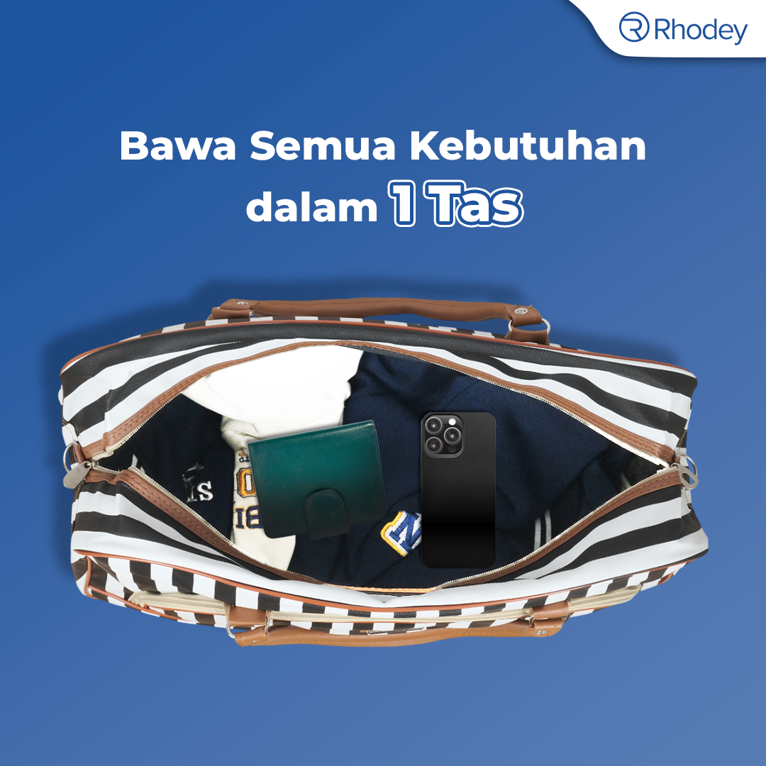 Rhodey Tas Travel Jinjing PU Leather Duffle Bag Stripe Model - S01 Gambar produk Rhodey Tas Travel Jinjing PU Leather Duffle Bag Stripe Model - S01