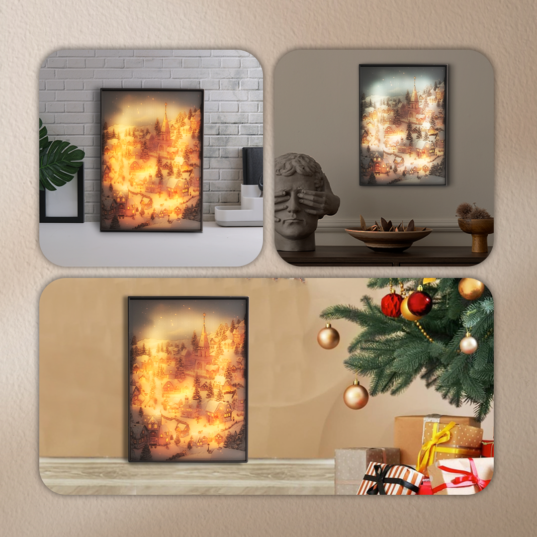 Gambar produk YORYZENG Lampu Meja Hias Lukisan 3in1 Color LED USB 21.5cm Christmas Snow - YY21